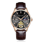 Sollen SL306 Men's Open Heart Automatic Mechanical Watch - 41mm Stainless Steel Case Moon Phase Dual Time Luminous Dial Wristwatch
