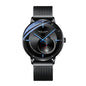 Sollen SL309 Men's Minimalist Automatic Mechanical Watch - 42mm Stainless Steel Case Slim 9.9mm Small Seconds Date Window Mesh Bracelet Wristwatch