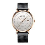 Sollen SL312 Men's Classic Automatic Mechanical Watch - 42mm Stainless Steel Case Slim 9.9mm Luminous Dot Markers Date Window Mesh Bracelet Wristwatch