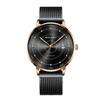 Sollen SL312 Men's Classic Automatic Mechanical Watch - 42mm Stainless Steel Case Slim 9.9mm Luminous Dot Markers Date Window Mesh Bracelet Wristwatch