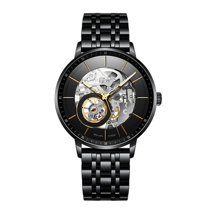 Sollen SL316 Men's Open Heart Full Skeleton Automatic Mechanical Watch - 42mm Stainless Steel Case Slim 9.9mm Acrylic Dial Wristwatch