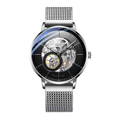 Sollen SL316 Men's Open Heart Full Skeleton Automatic Mechanical Watch - 42mm Stainless Steel Case Slim 9.9mm Acrylic Dial Wristwatch