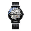Sollen SL317 Men's Skeleton Dragon Automatic Mechanical Watch - 42mm Stainless Steel Case Slim 9.9mm Open Heart Mesh Bracelet Wristwatch