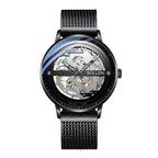 Sollen SL317 Men's Skeleton Dragon Automatic Mechanical Watch - 42mm Stainless Steel Case Slim 9.9mm Open Heart Mesh Bracelet Wristwatch