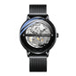 Sollen SL317 Men's Skeleton Dragon Automatic Mechanical Watch - 42mm Stainless Steel Case Slim 9.9mm Open Heart Mesh Bracelet Wristwatch