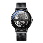 Sollen SL317 Men's Skeleton Dragon Automatic Mechanical Watch - 42mm Stainless Steel Case Slim 9.9mm Open Heart Mesh Bracelet Wristwatch