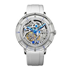 Sollen SL320 Men's Full Skeleton Automatic Mechanical Watch - 42mm K9 Glass Case Sandblasted Open Dial Fluororubber Strap Wristwatch