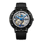 Sollen SL320 Men's Full Skeleton Automatic Mechanical Watch - 42mm K9 Glass Case Sandblasted Open Dial Fluororubber Strap Wristwatch