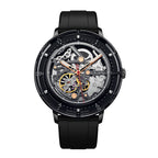 Sollen SL320 Men's Full Skeleton Automatic Mechanical Watch - 42mm K9 Glass Case Sandblasted Open Dial Fluororubber Strap Wristwatch