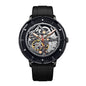 Sollen SL320 Men's Full Skeleton Automatic Mechanical Watch - 42mm K9 Glass Case Sandblasted Open Dial Fluororubber Strap Wristwatch