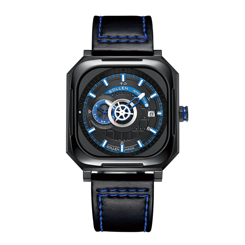 Sollen SL322 Men's Square Automatic Mechanical Watch - 40x41mm Stainless Steel Case Sapphire Crystal Miyota 8217 24H Subdial Leather Strap Wristwatch