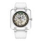 Sollen SL325 Men's Square Skeleton Automatic Mechanical Watch - 42mm Transparent K9 Crystal Case Open Heart Luminous Dial Liquid Silicone Strap Wristwatch