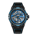 Sollen SL326 Men's Skeleton Automatic Mechanical Watch - 43mm 316L Stainless Steel Case Sapphire Crystal Multi-Layer Dial Leather-Pattern Silicone Strap Wristwatch