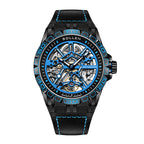 Sollen SL326 Men's Skeleton Automatic Mechanical Watch - 43mm 316L Stainless Steel Case Sapphire Crystal Multi-Layer Dial Leather-Pattern Silicone Strap Wristwatch