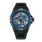 Sollen SL326 Men's Skeleton Automatic Mechanical Watch - 43mm 316L Stainless Steel Case Sapphire Crystal Multi-Layer Dial Leather-Pattern Silicone Strap Wristwatch