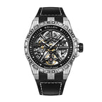 Sollen SL326 Men's Skeleton Automatic Mechanical Watch - 43mm 316L Stainless Steel Case Sapphire Crystal Multi-Layer Dial Leather-Pattern Silicone Strap Wristwatch
