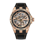 Sollen SL326 Men's Skeleton Automatic Mechanical Watch - 43mm 316L Stainless Steel Case Sapphire Crystal Multi-Layer Dial Leather-Pattern Silicone Strap Wristwatch