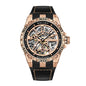 Sollen SL326 Men's Skeleton Automatic Mechanical Watch - 43mm 316L Stainless Steel Case Sapphire Crystal Multi-Layer Dial Leather-Pattern Silicone Strap Wristwatch