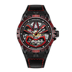Sollen SL328 Men's Skeleton Automatic Mechanical Watch - 43mm 316L Stainless Steel Case Sapphire Crystal Multi-Layer Dial Leather-Pattern Silicone Strap Wristwatch