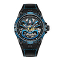 Sollen SL328 Men's Skeleton Automatic Mechanical Watch - 43mm 316L Stainless Steel Case Sapphire Crystal Multi-Layer Dial Leather-Pattern Silicone Strap Wristwatch
