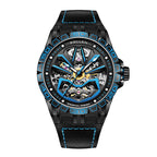 Sollen SL328 Men's Skeleton Automatic Mechanical Watch - 43mm 316L Stainless Steel Case Sapphire Crystal Multi-Layer Dial Leather-Pattern Silicone Strap Wristwatch