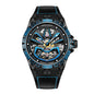 Sollen SL328 Men's Skeleton Automatic Mechanical Watch - 43mm 316L Stainless Steel Case Sapphire Crystal Multi-Layer Dial Leather-Pattern Silicone Strap Wristwatch