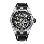 Sollen SL328 Men's Skeleton Automatic Mechanical Watch - 43mm 316L Stainless Steel Case Sapphire Crystal Multi-Layer Dial Leather-Pattern Silicone Strap Wristwatch