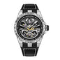 Sollen SL328 Men's Skeleton Automatic Mechanical Watch - 43mm 316L Stainless Steel Case Sapphire Crystal Multi-Layer Dial Leather-Pattern Silicone Strap Wristwatch