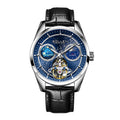 Sollen SL332 Men's Open Heart Automatic Mechanical Watch - 41mm Stainless Steel Case Sapphire Crystal Moon Phase Dual Time Leather Strap Wristwatch