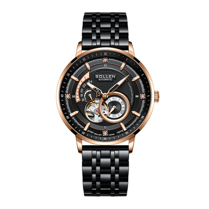 Sollen SL356 Men's Real Diamond Open Heart Automatic Watch - 42mm Stainless Steel Case Slim 9.9mm Sapphire Crystal Miyota Movement Bracelet Wristwatch