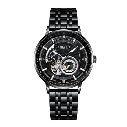 Sollen SL356 Men's Real Diamond Open Heart Automatic Watch - 42mm Stainless Steel Case Slim 9.9mm Sapphire Crystal Miyota Movement Bracelet Wristwatch