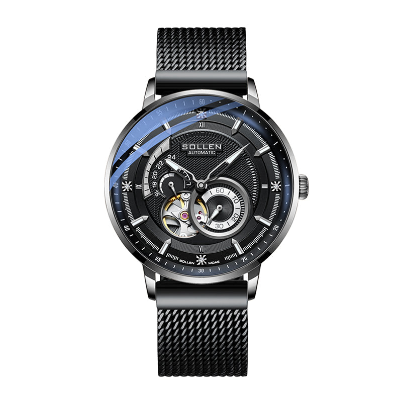Sollen SL356 Men's Real Diamond Open Heart Automatic Watch - 42mm Stainless Steel Case Slim 9.9mm Sapphire Crystal Miyota Movement Bracelet Wristwatch