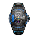Sollen SL357 Men's Skeleton Automatic Mechanical Watch - 43mm 316L Stainless Steel Case Sapphire Crystal Multi-Layer Dial Leather-Pattern Silicone Strap Wristwatch