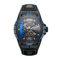 Sollen SL357 Men's Skeleton Automatic Mechanical Watch - 43mm 316L Stainless Steel Case Sapphire Crystal Multi-Layer Dial Leather-Pattern Silicone Strap Wristwatch