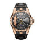 Sollen SL357 Men's Skeleton Automatic Mechanical Watch - 43mm 316L Stainless Steel Case Sapphire Crystal Multi-Layer Dial Leather-Pattern Silicone Strap Wristwatch