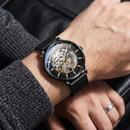 Sollen SL359 Men's Open Heart Full Skeleton Automatic Mechanical Watch - 42mm Stainless Steel Case Slim 9.9mm Luminous Markers Mesh Bracelet Wristwatch