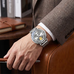 Sollen SL360 Men's Open Heart Automatic Mechanical Watch - 42mm Stainless Steel Case Slim 9.9mm Miyota Movement Luminous Markers Mesh Bracelet Wristwatch