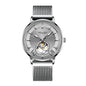Sollen SL362 Men's Open Heart Automatic Mechanical Watch - 42mm Stainless Steel Case Slim 9.9mm Ice Blue Luminous Markers Mesh Bracelet Wristwatch