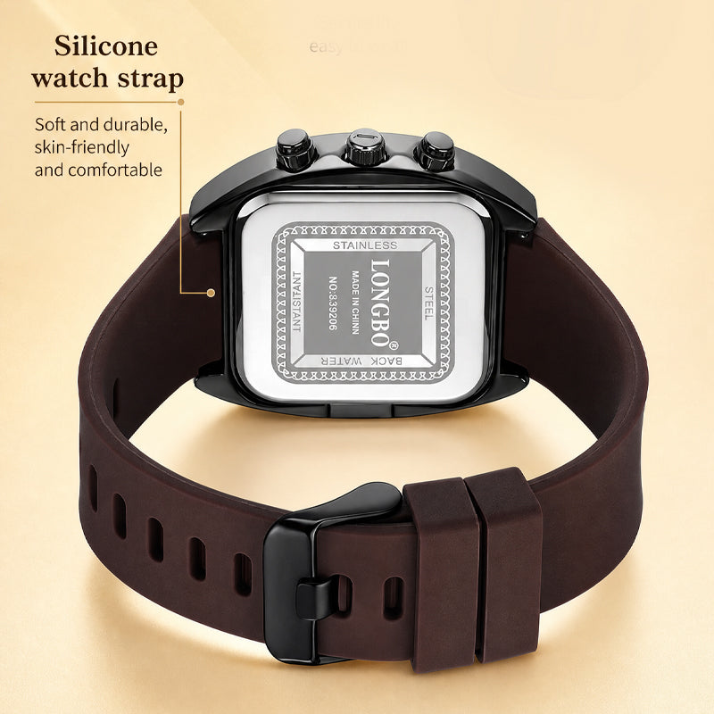LONGBO LB83920 Live Edition Men's Modern Sport Watch - Sleek TV Shaped Rectangle Case Oil Pressed Dial 4:30 Date Lightweight Silicone Strap Wristwatch