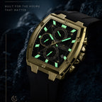 REWARD RD 832261M Live Edition Men's Luxury Sport Watch - Chronograph 6-Hand Multi Function Tonneau Armor Case Date Window Silicone Strap Wristwatch