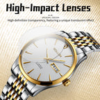 Sollen 9030 Automatic Watch - Men's Diamond-Set Dial Day Date 9-Bead Stainless Steel Bracelet Wristwatch