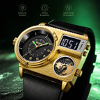 Oulm HP5026 Live Edition Men's Tactical Watch - Cyberpunk Multi Time Zone Ana-Digi Dual Core Armor Case Wide Strap Sport Wristwatch
