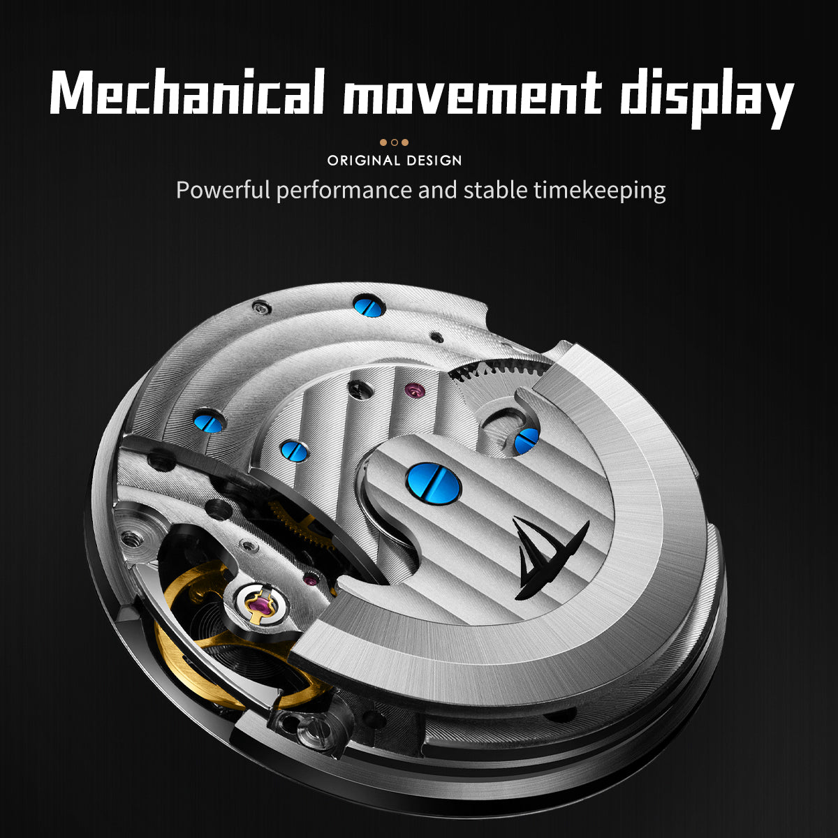 Sollen SL329 Men's Open Heart Automatic Mechanical Watch - 41mm Stainless Steel Case Moon Phase Celestial Dial Leather Strap Wristwatch