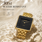 LONGBO LB83810 Quartz Watch - Live Edition Men's & Women‘s Minimalist 38mm Square Case 2-Hand Dress Timepiece Full IPB Gold Finish Multi-Bead Steel Link Bracelet Wristwatch
