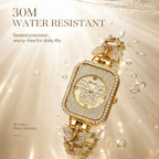 BELBI BL8214 Quartz Watch - Live Edition Luxury Full IPG Gold Crystal Pavé Butterfly Motif Mother-of-Pearl Dial Jewelry Bangle Bracelet Wristwatch