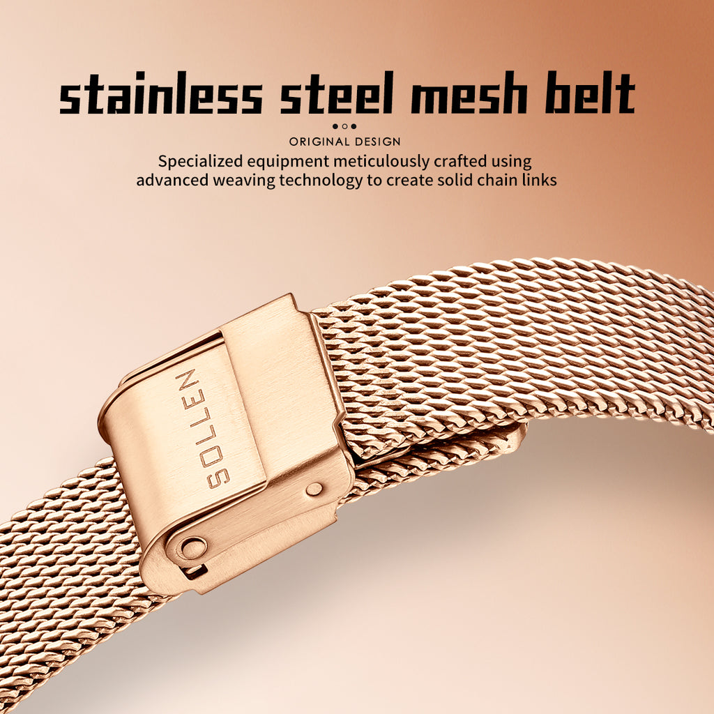 Sollen SL418 Women's Open Heart Automatic Mechanical Watch - 36mm Stainless Steel Case Slim 9.9mm Small Seconds Mesh Bracelet Wristwatch