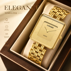 LONGBO LB83810 Quartz Watch - Live Edition Men's & Women‘s Minimalist 38mm Square Case 2-Hand Dress Timepiece Full IPB Gold Finish Multi-Bead Steel Link Bracelet Wristwatch