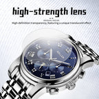 Sollen SL801 Chronograph Watch - Men's Multi-Function Moonphase Sunburst Dial 7-Bead Stainless Steel Bracelet Wristwatch
