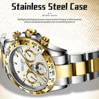 Sollen SL808 Multi-Function Watch - Men's Moonphase Sunray Dial Luminous Markers 3-Bead Stainless Steel Bracelet Wristwatch