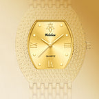 LX1023 Quartz Watch - Live Edition Unisex Luxury 41mm Tonneau Arched Bridge Glass Mirror Pavé Crystal Texture Gold Case Sunburst Dial Luminous Hands Steel Link Bracelet Wristwatch